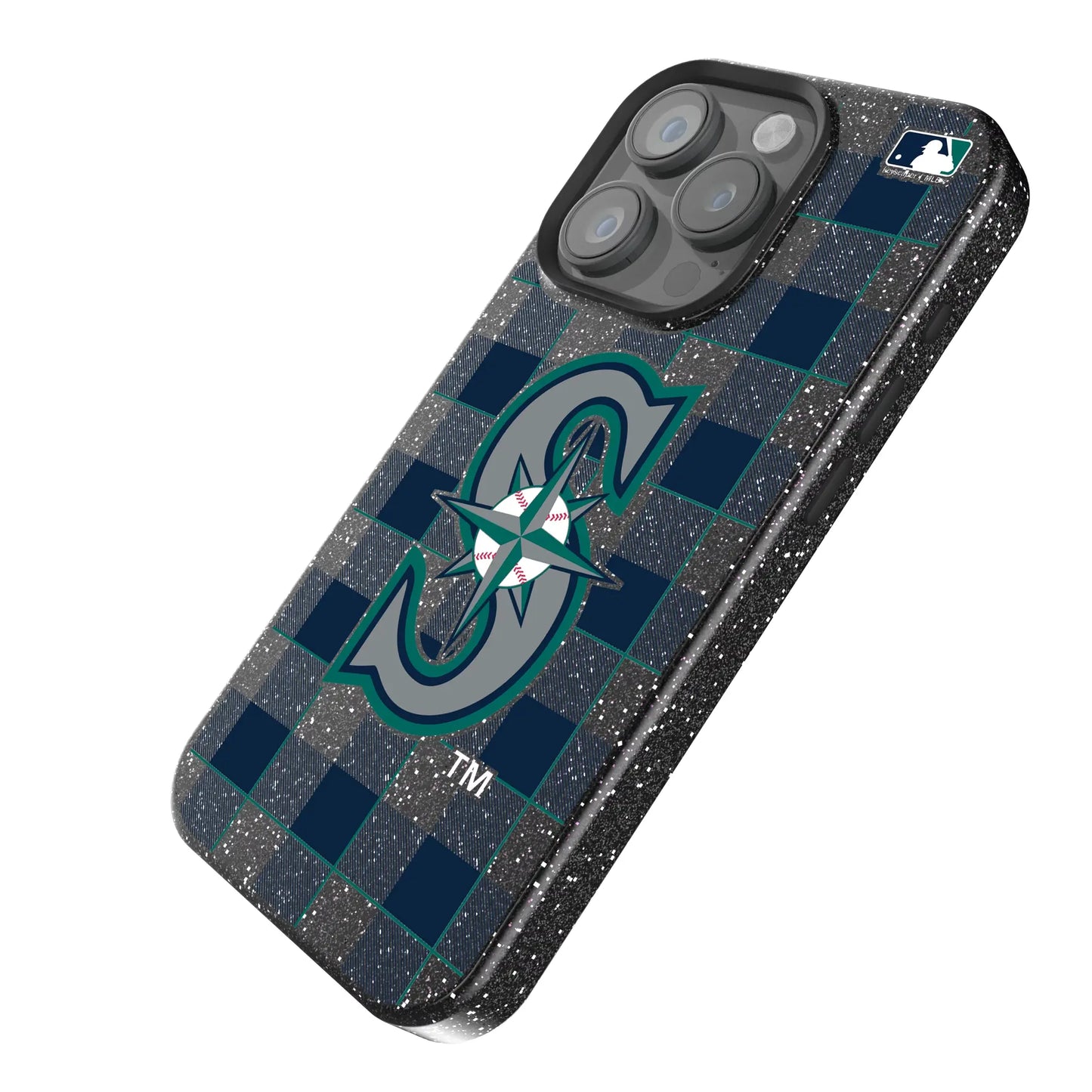 Seattle Mariners Plaid Black Bling Phone Case for Apple iPhone