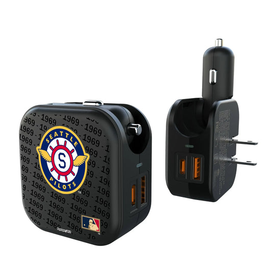 Seattle Pilots 1969 - Cooperstown Collection Text Backdrop 2 in 1 USB A/C Charger