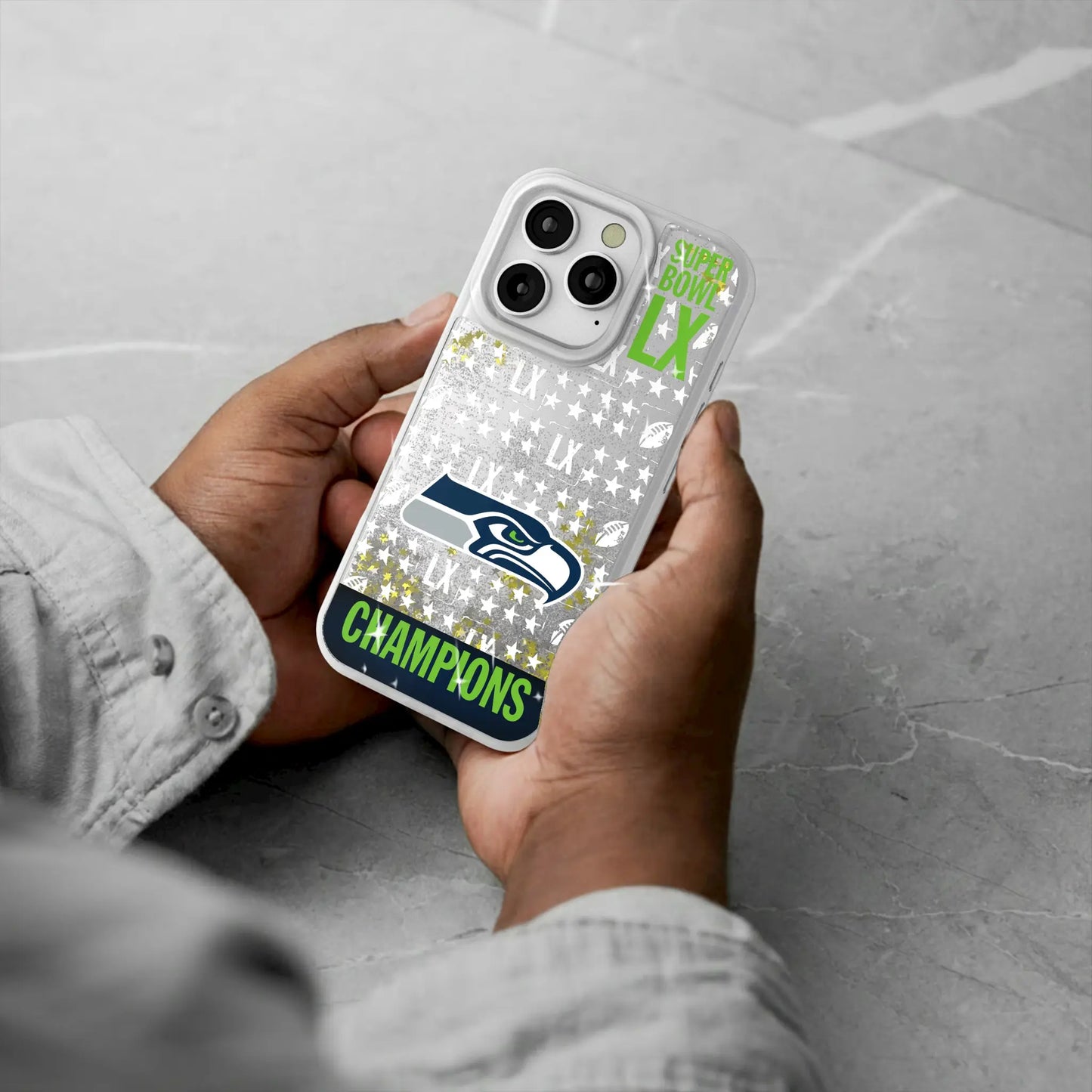 Seattle Seahawks 2026 Super Bowl Glitter Phone Case for Apple iPhone
