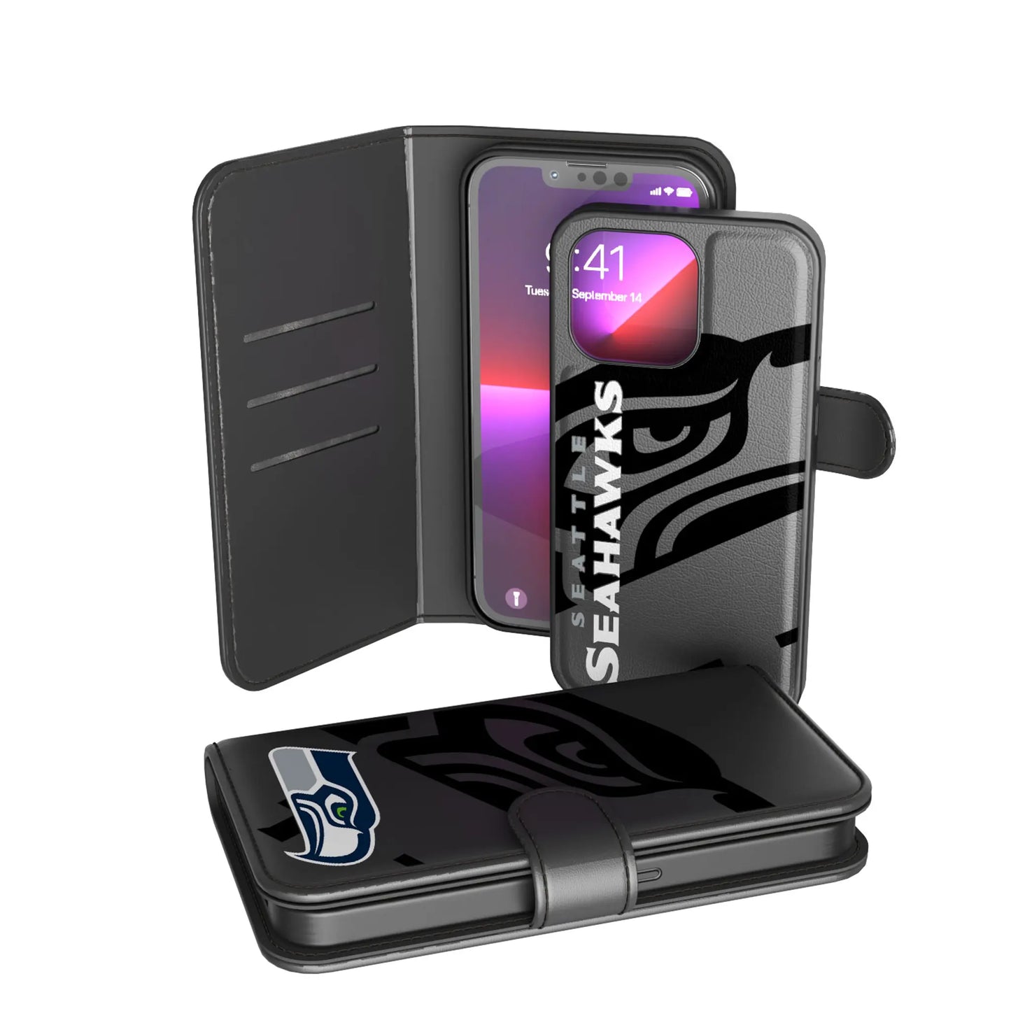 Seattle Seahawks Monocolor Tilt Wallet Phone Case for Apple iPhone