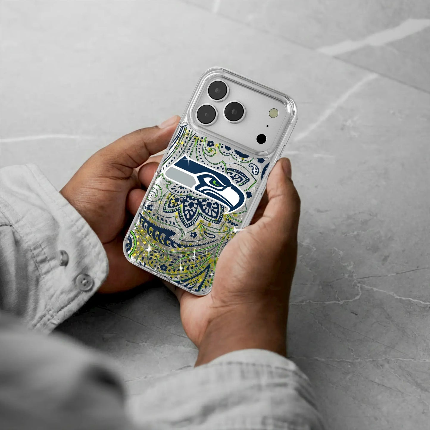Seattle Seahawks Paisley Glitter Phone Case for Apple iPhone
