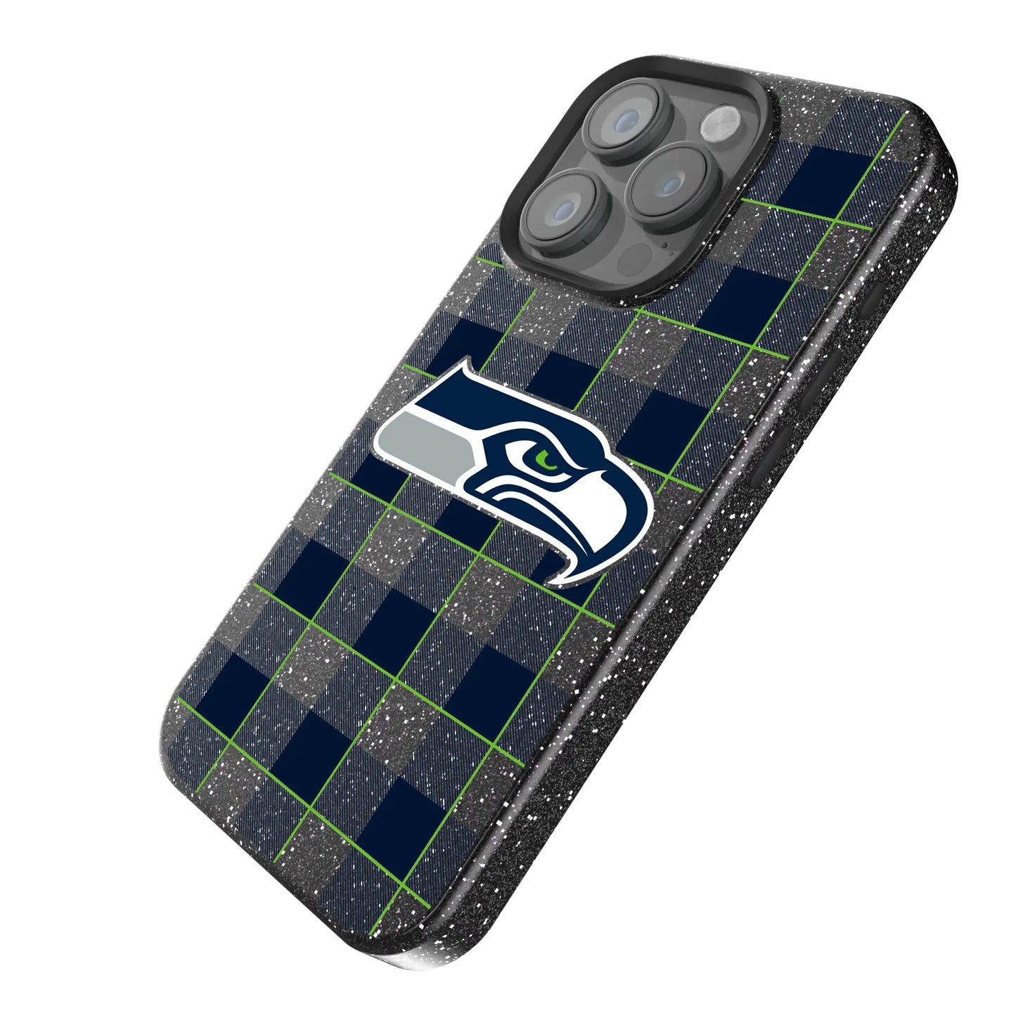 Seattle Seahawks Plaid Black Bling Phone Case for Apple iPhone