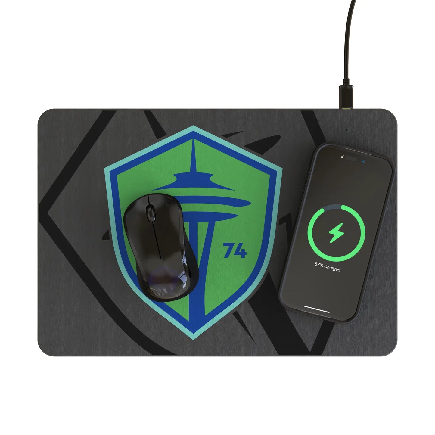Seattle Sounders FC Monocolor Tilt 15-Watt Wireless Charger and Mouse Pad