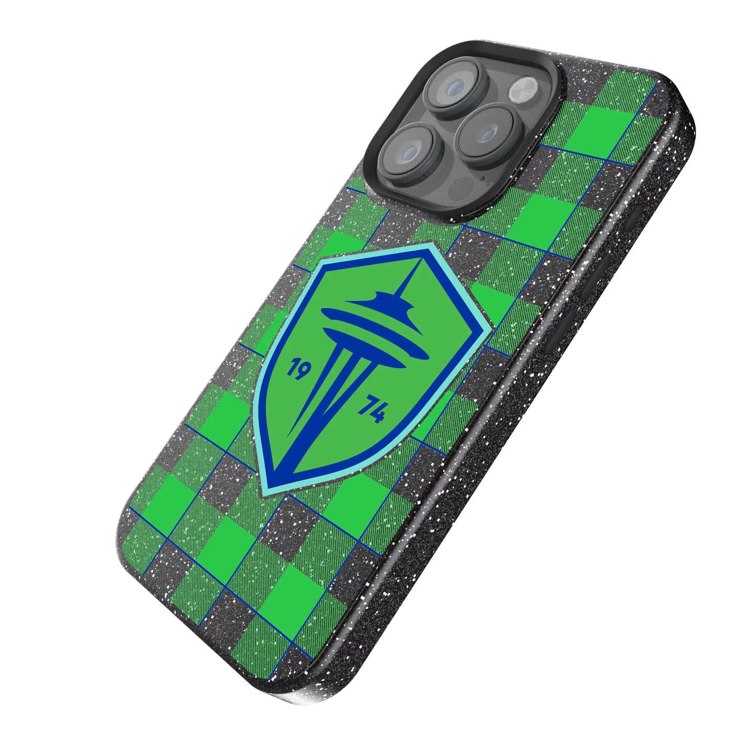 Seattle Sounders FC Plaid Black Bling Phone Case for Apple iPhone