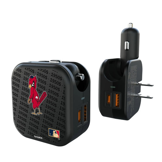 St Louis Cardinals 1950s - Cooperstown Collection Text Backdrop 2 in 1 USB A/C Charger