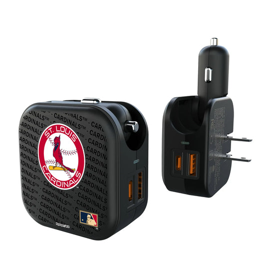 St Louis Cardinals 1966-1997 - Cooperstown Collection Text Backdrop 2 in 1 USB A/C Charger