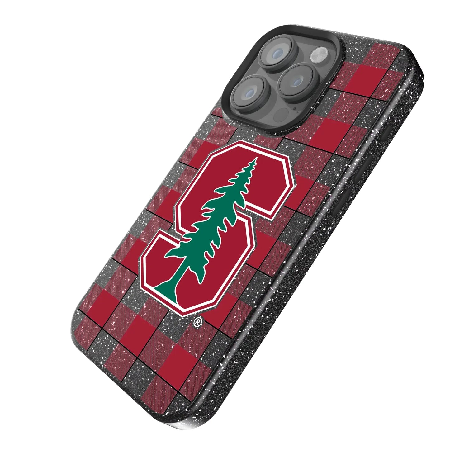 Stanford University Cardinal Plaid Black Bling Phone Case for Apple iPhone