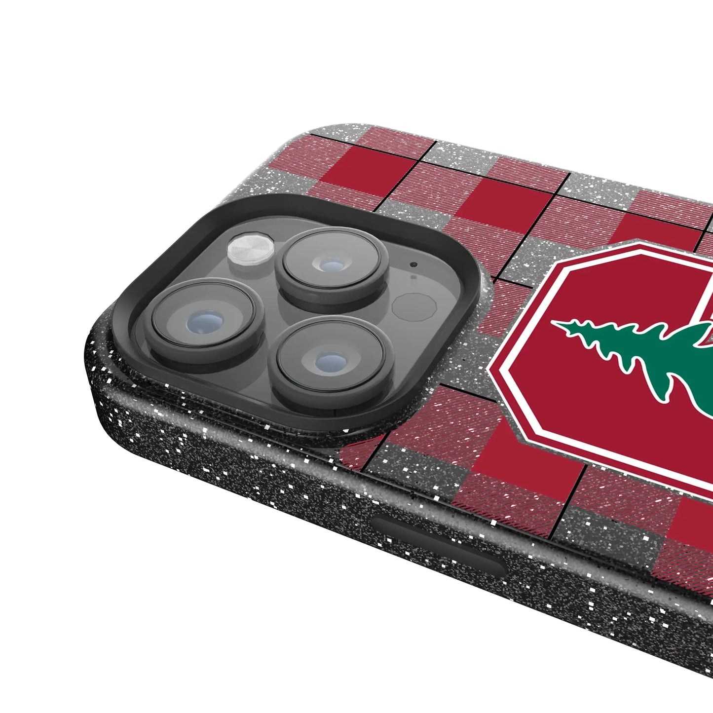Stanford University Cardinal Plaid Black Bling Phone Case for Apple iPhone