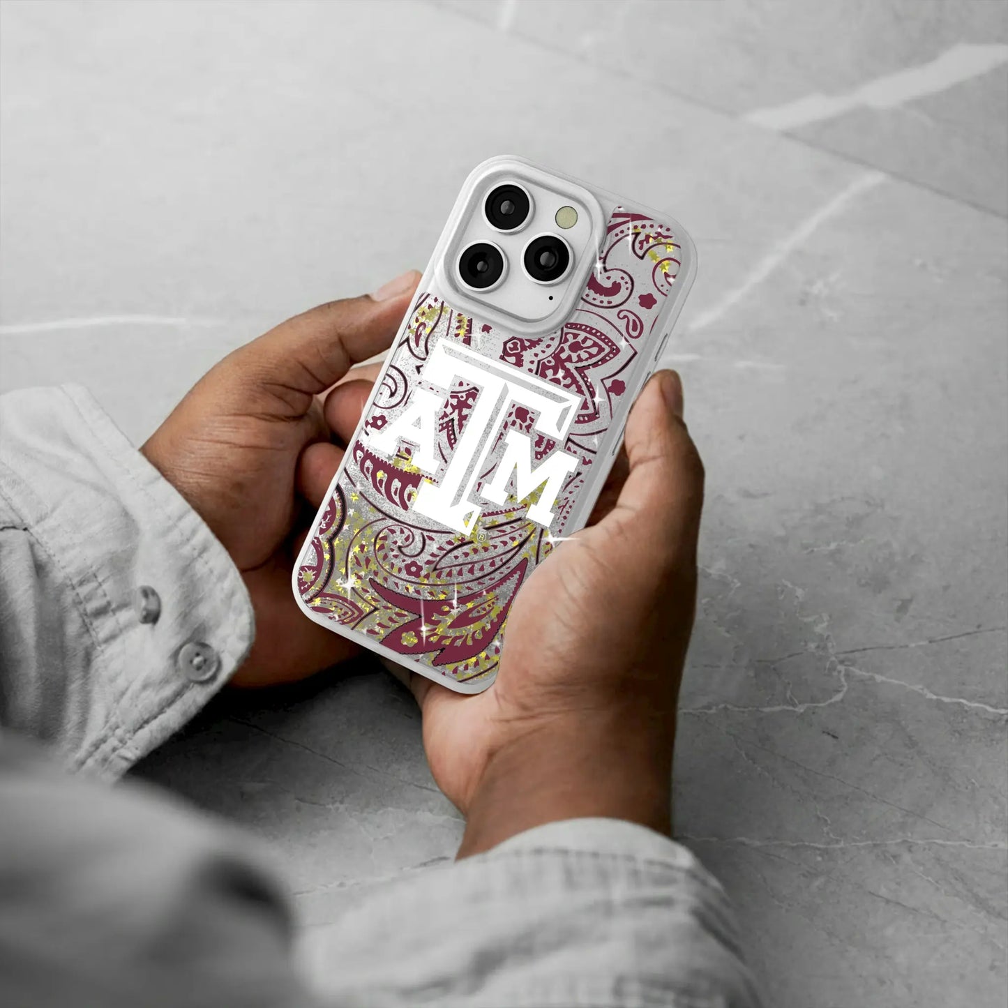 Texas A&M University Aggies Paisley Glitter Phone Case for Apple iPhone