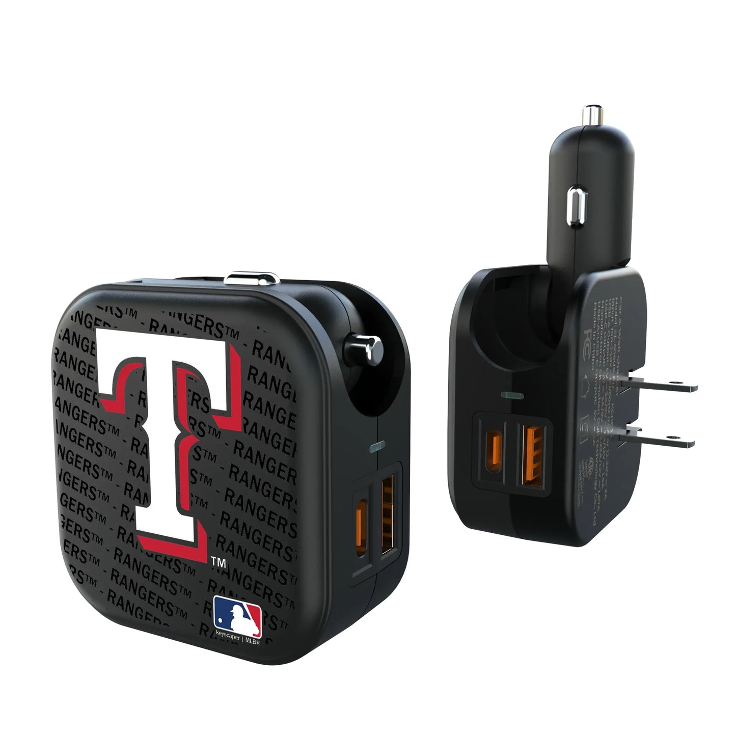 Texas Rangers Text Backdrop 2 in 1 USB A/C Charger