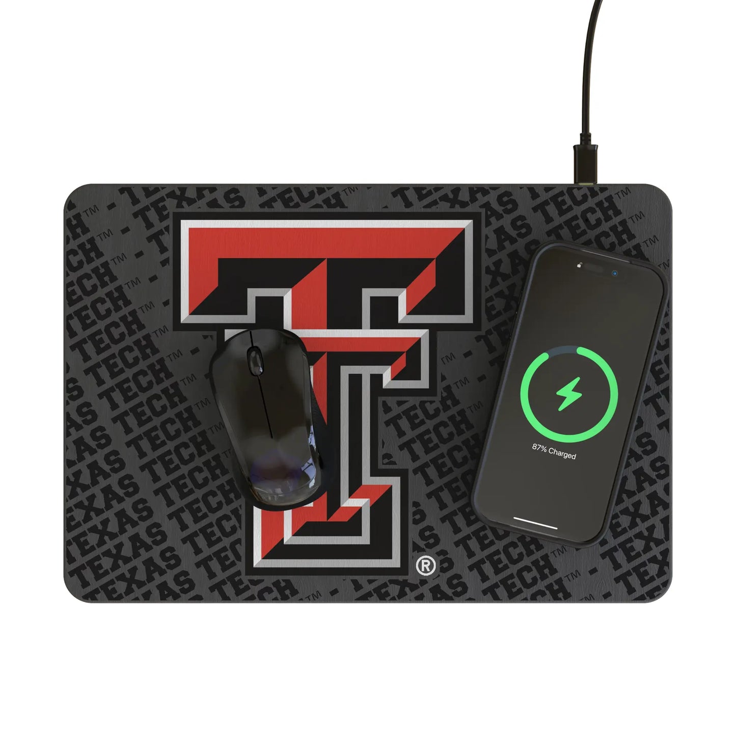 Texas Tech Red Raiders Monocolor Tilt 15-Watt Wireless Charger and Mouse Pad