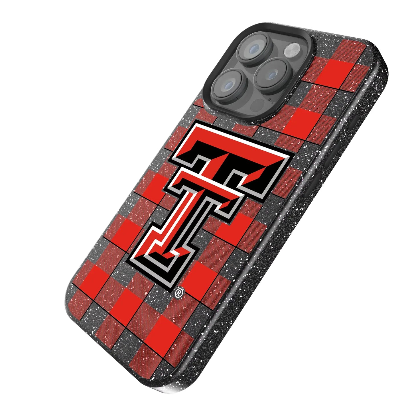 Texas Tech Red Raiders Plaid Black Bling Phone Case for Apple iPhone