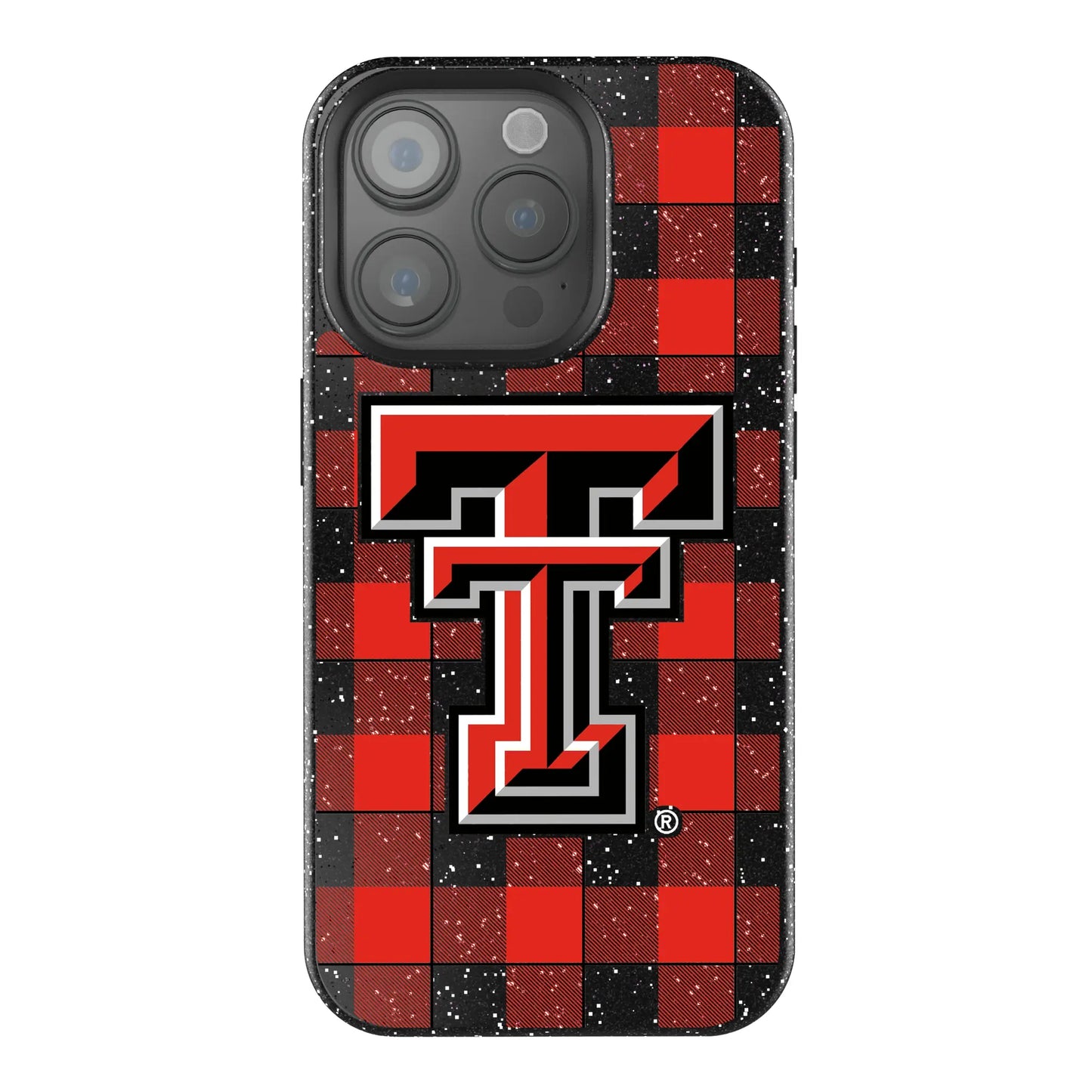 Texas Tech Red Raiders Plaid Black Bling Phone Case for Apple iPhone