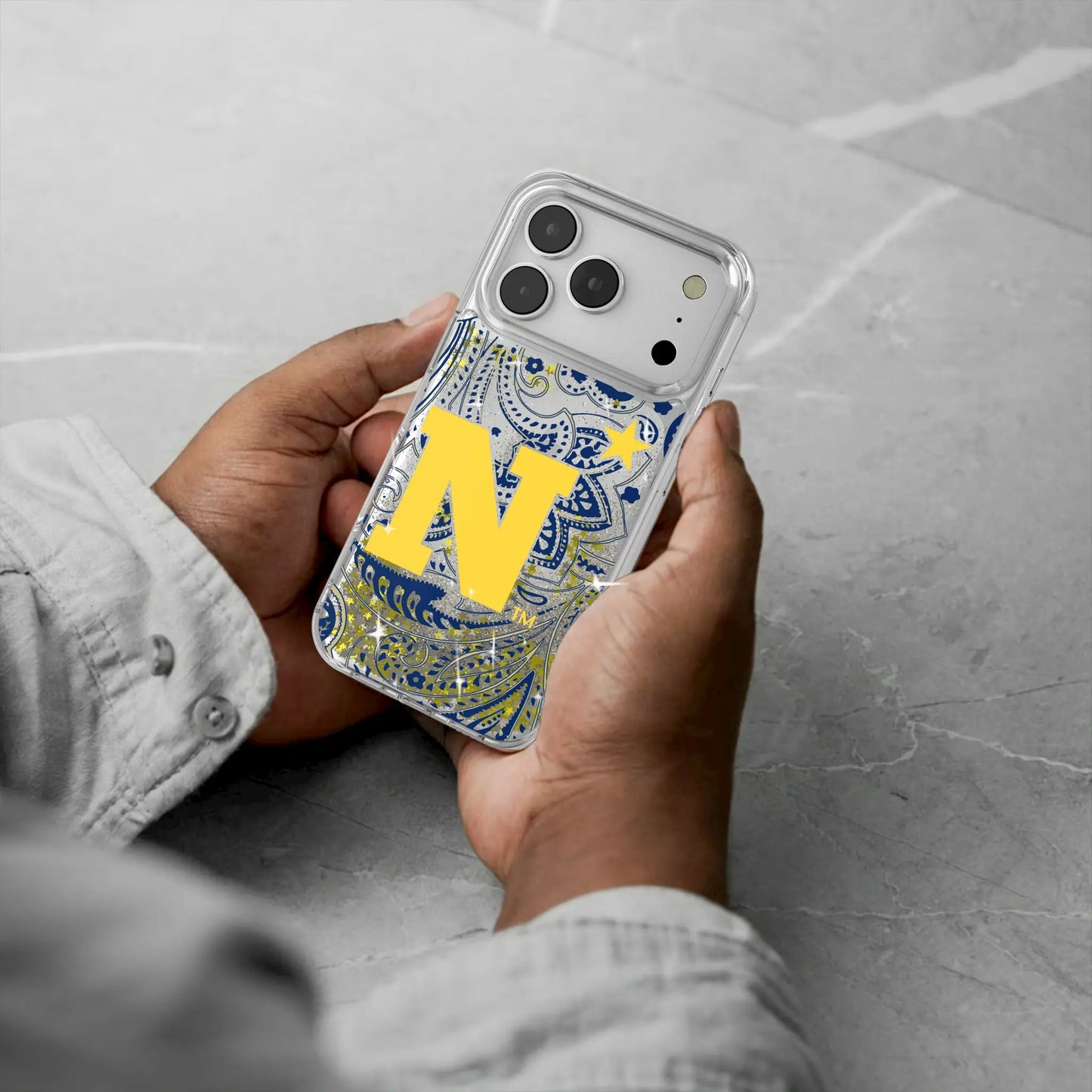 United State Naval Academy Midshipmen Paisley Glitter Phone Case for Apple iPhone