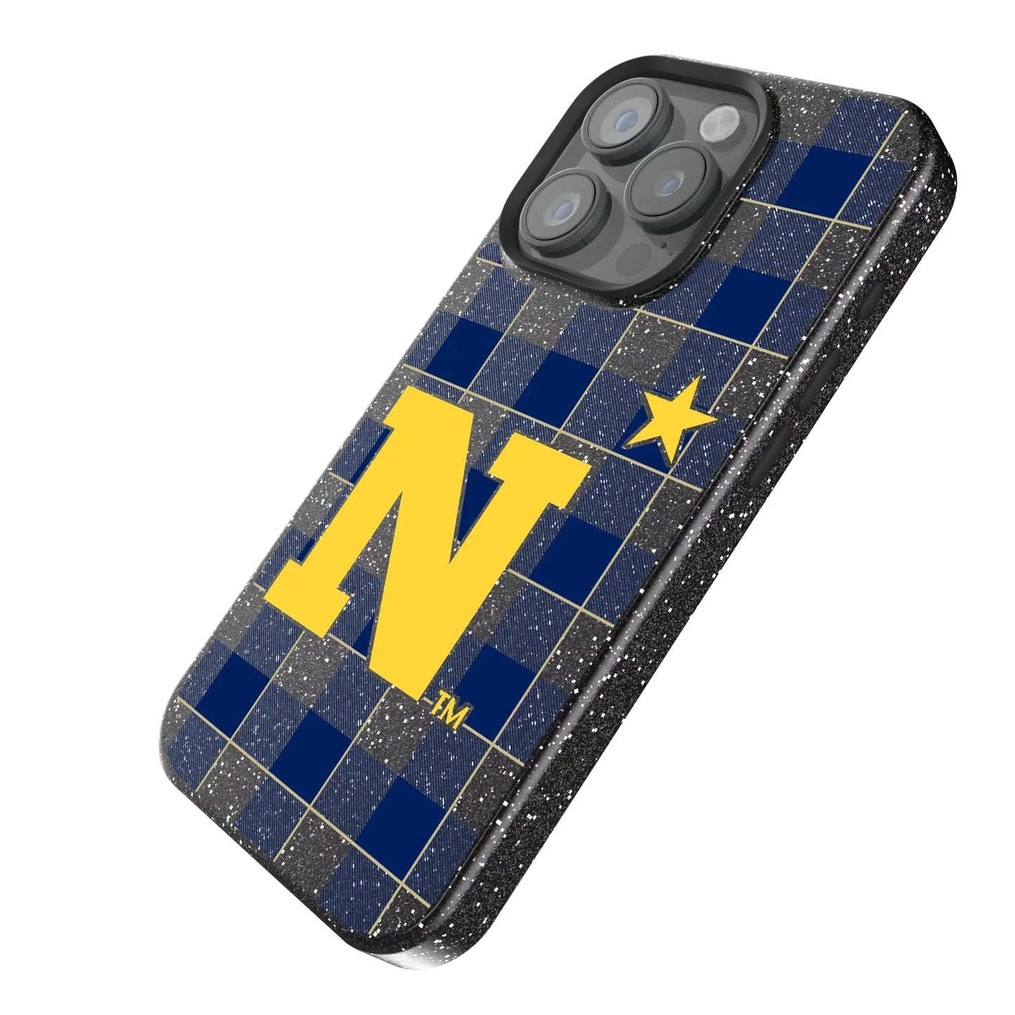 United State Naval Academy Midshipmen Plaid Black Bling Phone Case for Apple iPhone