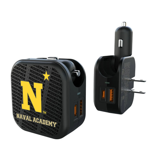 United State Naval Academy Midshipmen Text Backdrop 2 in 1 USB A/C Charger