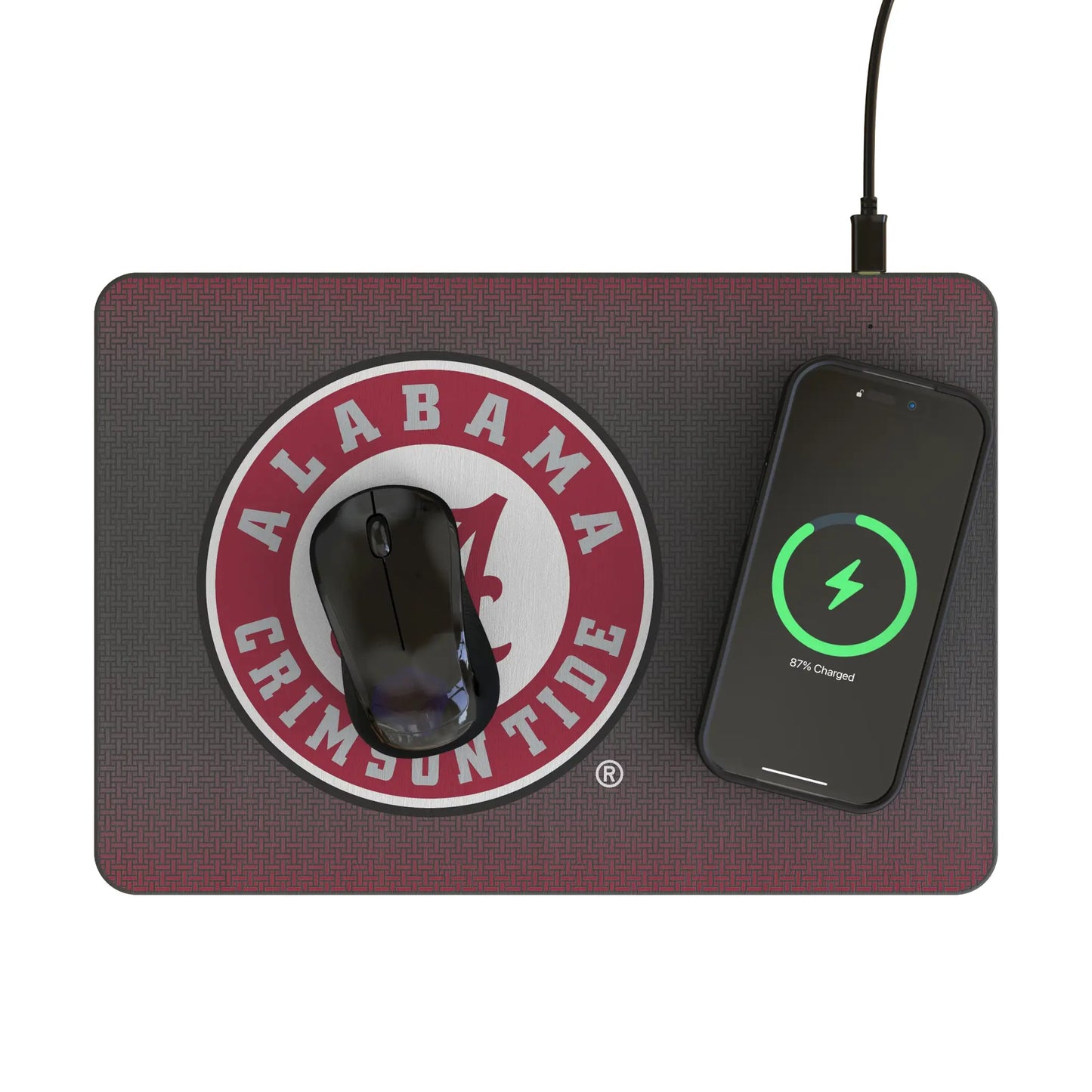 University of Alabama Crimson Tide Linen 15-Watt Wireless Charger and Mouse Pad