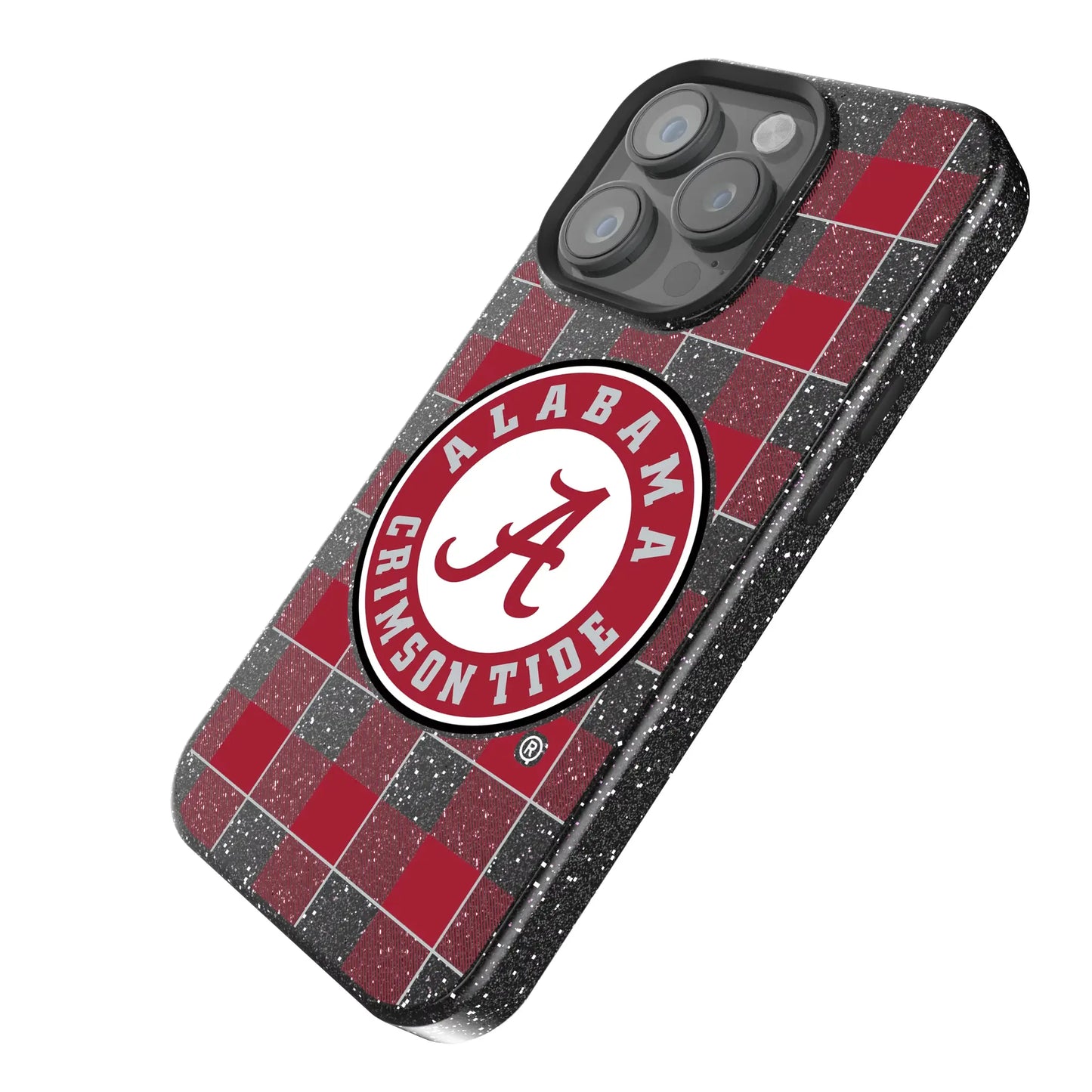 University of Alabama Crimson Tide Plaid Black Bling Phone Case for Apple iPhone