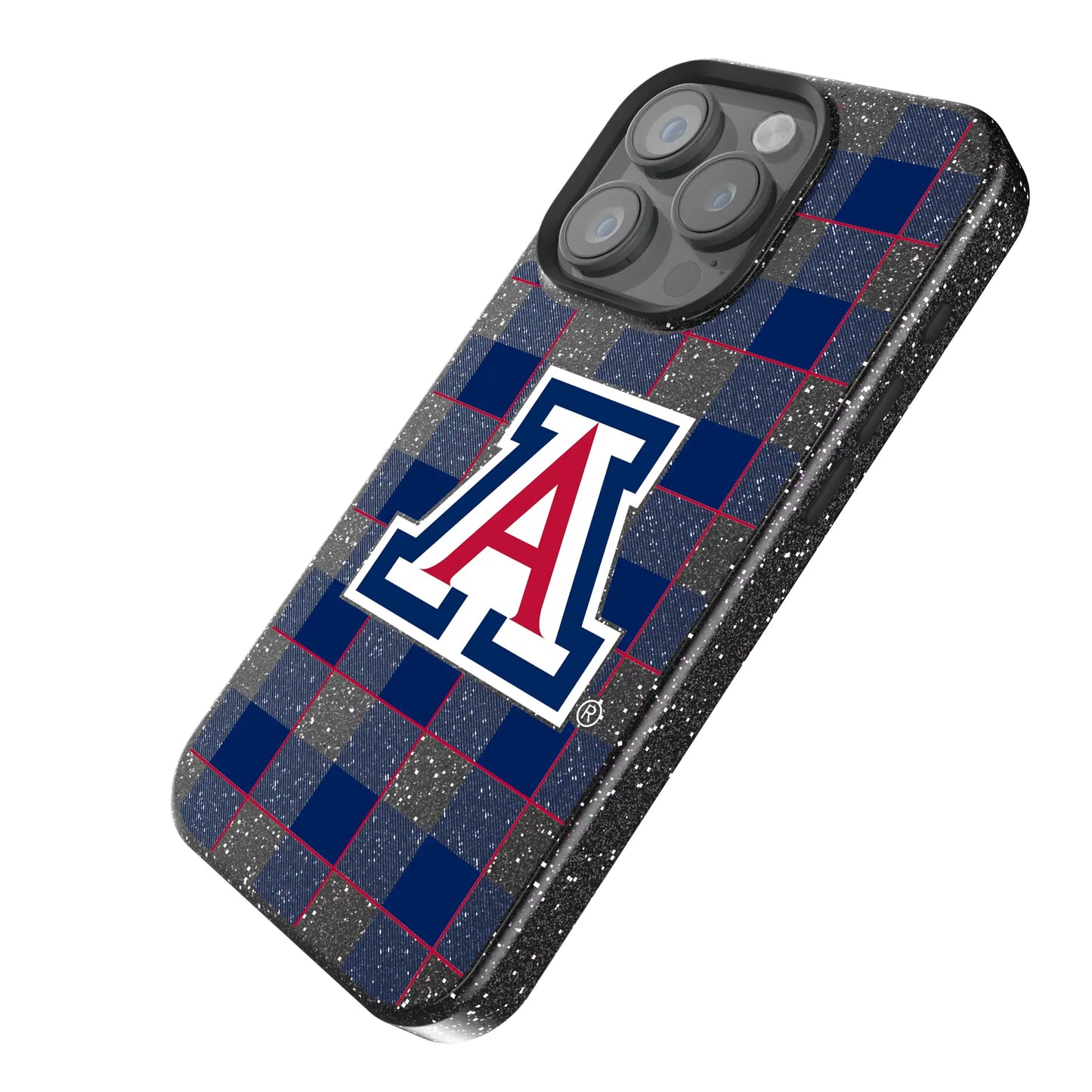University of Arizona Wildcats Plaid Black Bling Phone Case for Apple iPhone