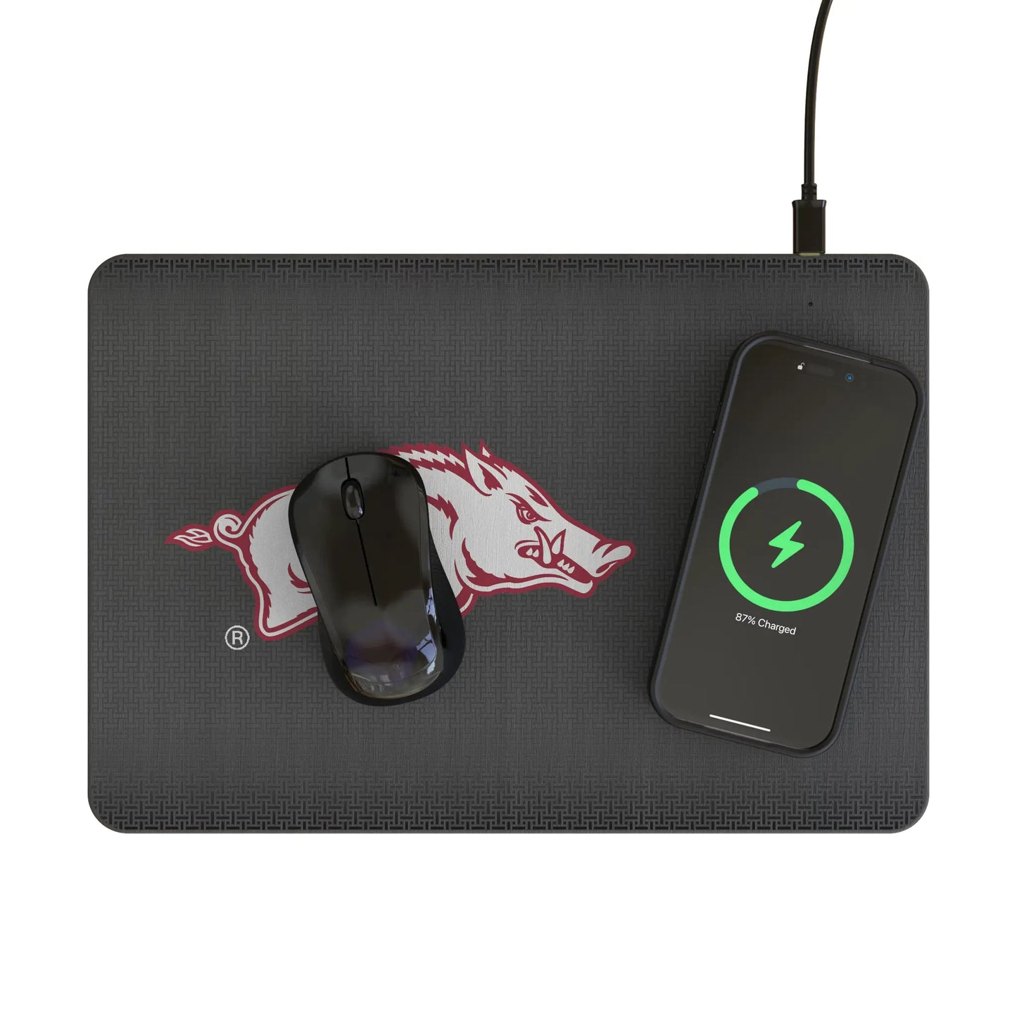 University of Arkansas Fayetteville Razorbacks Linen 15-Watt Wireless Charger and Mouse Pad