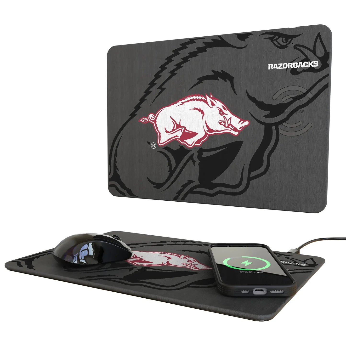University of Arkansas Fayetteville Razorbacks Monocolor Tilt 15-Watt Wireless Charger and Mouse Pad
