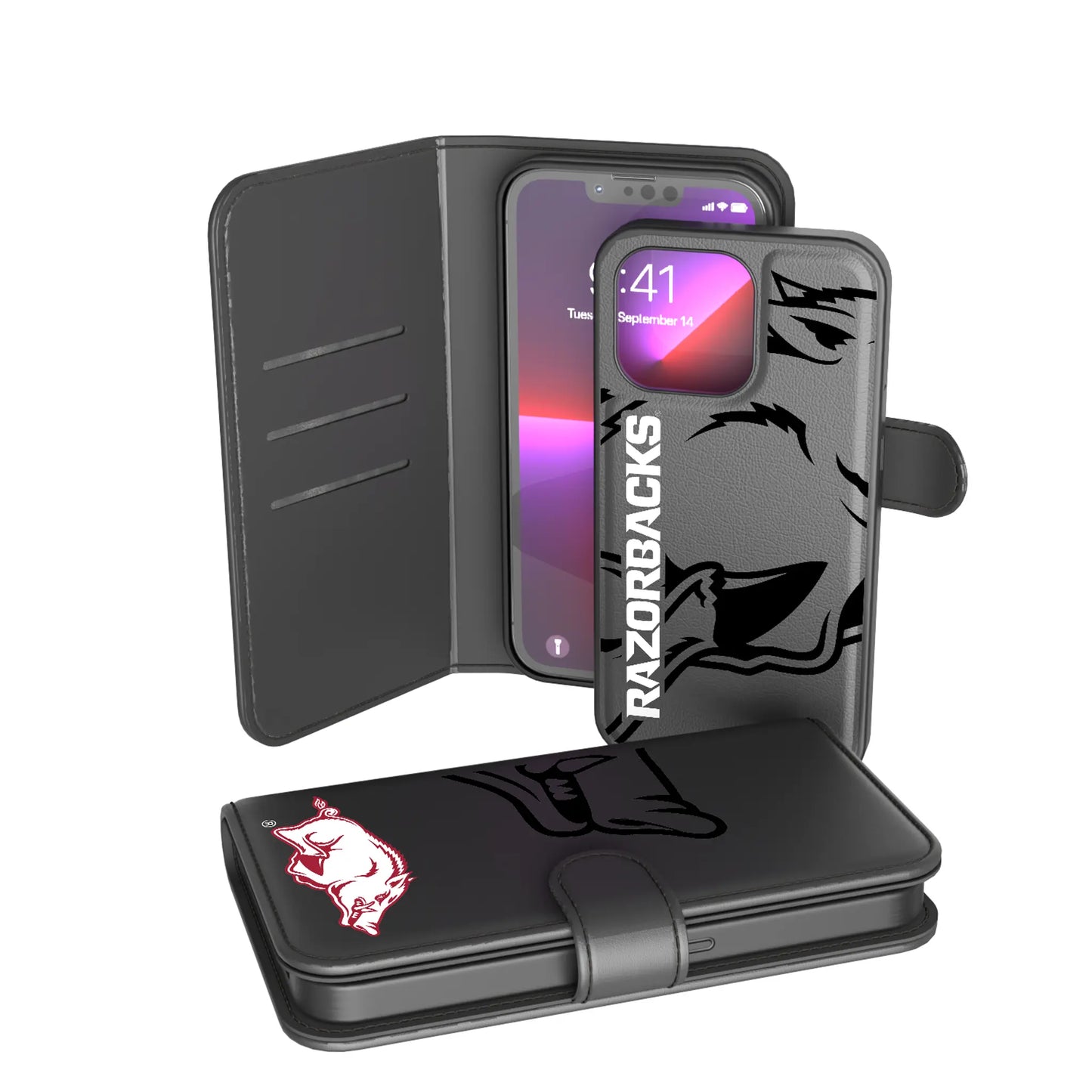 University of Arkansas Fayetteville Razorbacks Monocolor Tilt Wallet Phone Case for Apple iPhone