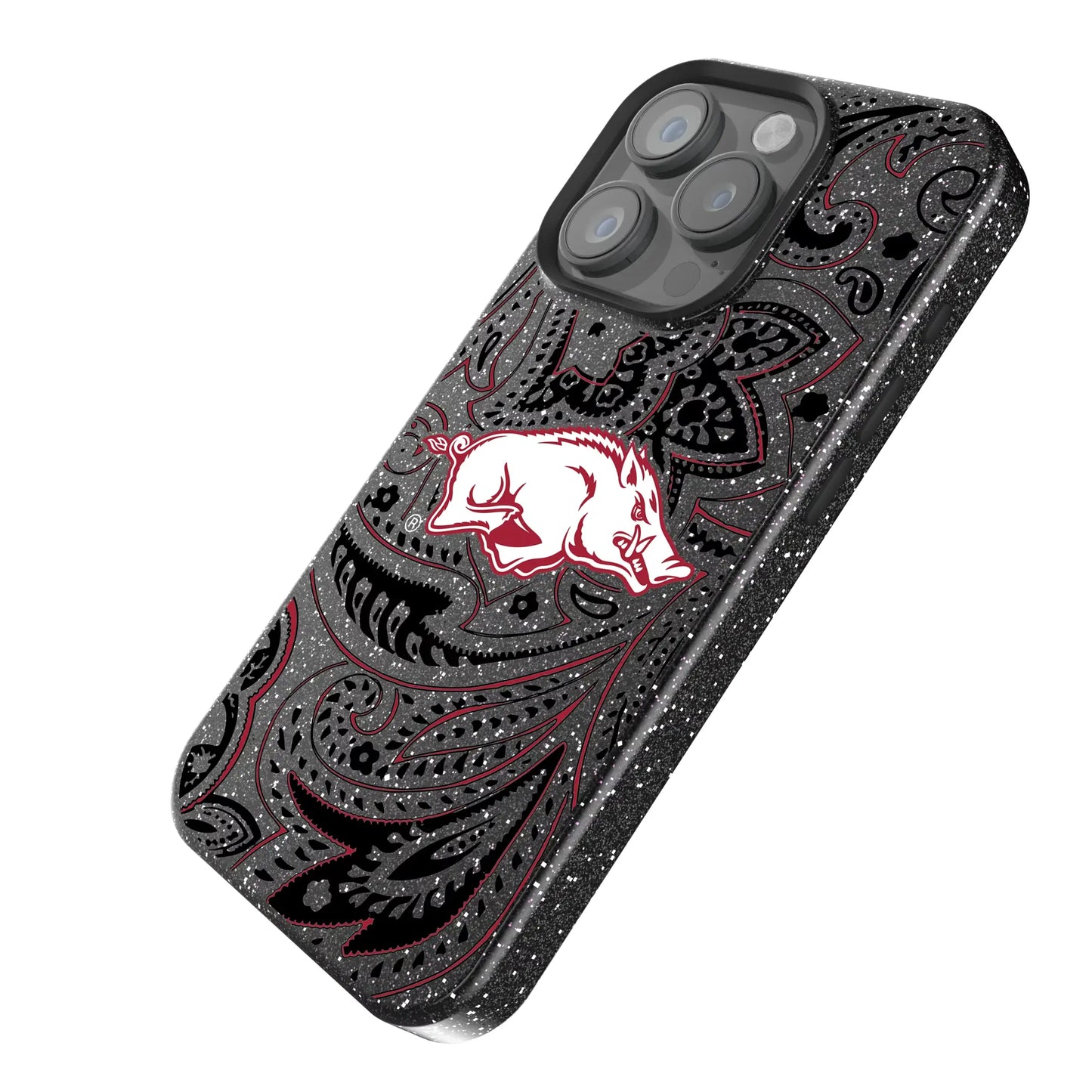 University of Arkansas Fayetteville Razorbacks Paisley Black Bling Phone Case for Apple iPhone