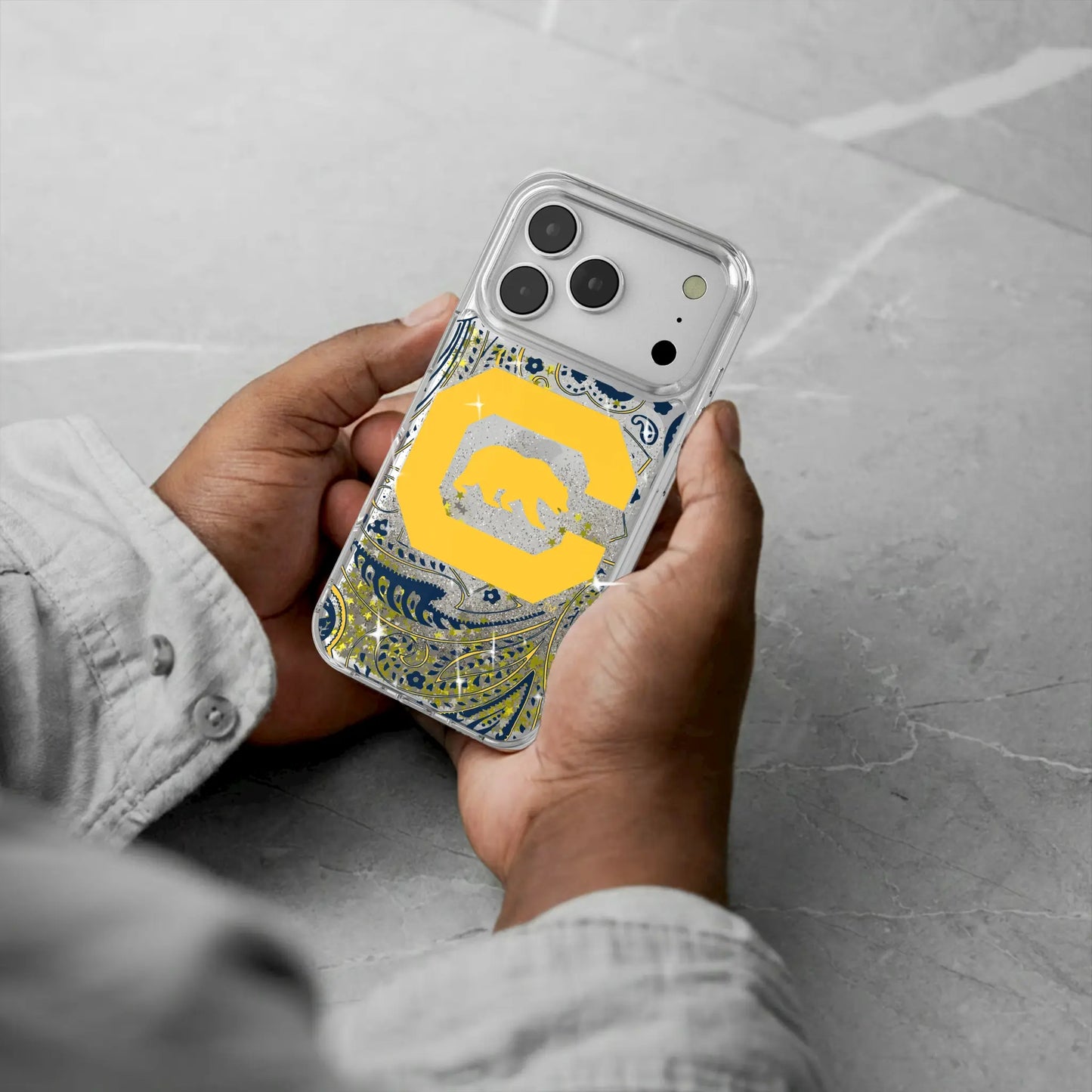 University of California Berkeley Golden Bears Paisley Glitter Phone Case for Apple iPhone