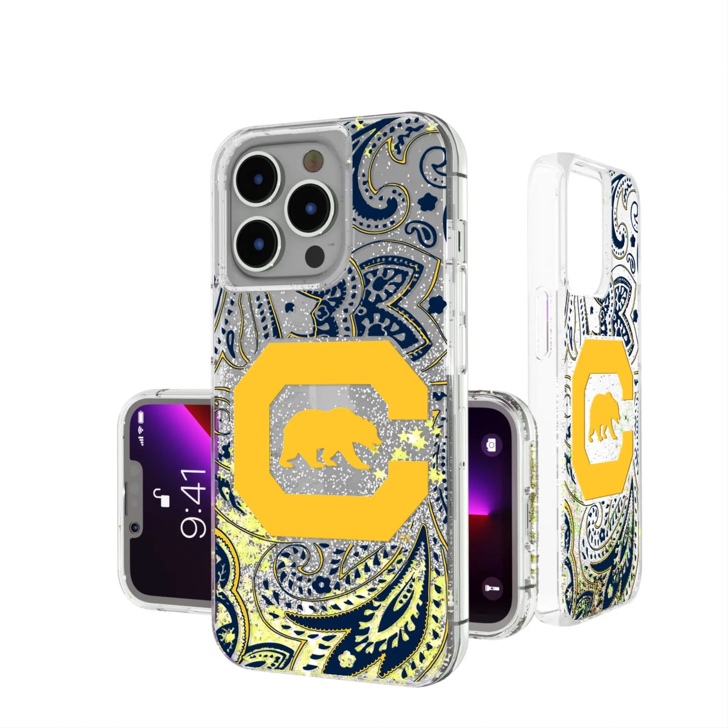 University of California Berkeley Golden Bears Paisley Glitter Phone Case for Apple iPhone