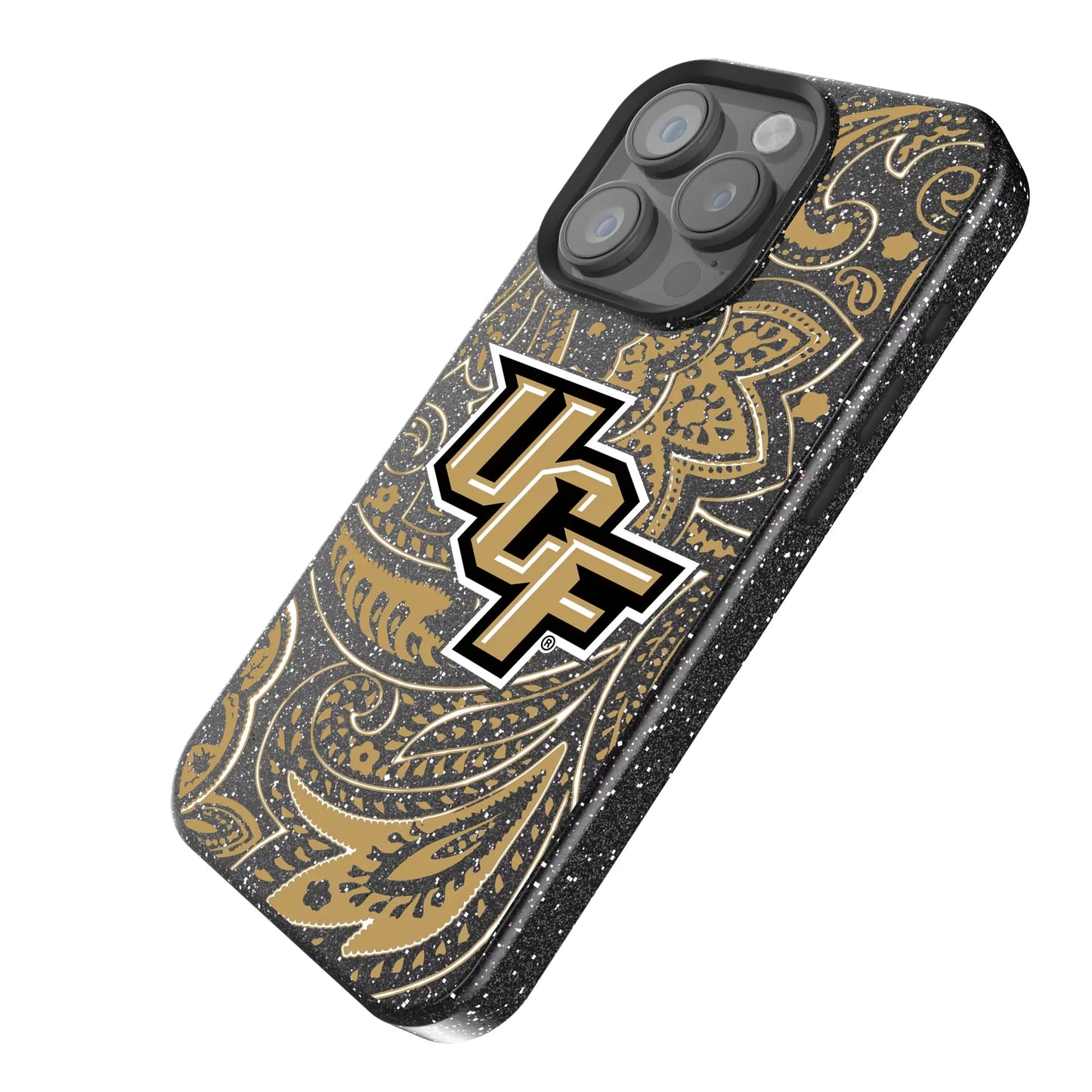 University of Central Florida Golden Knights Paisley Black Bling Phone Case for Apple iPhone