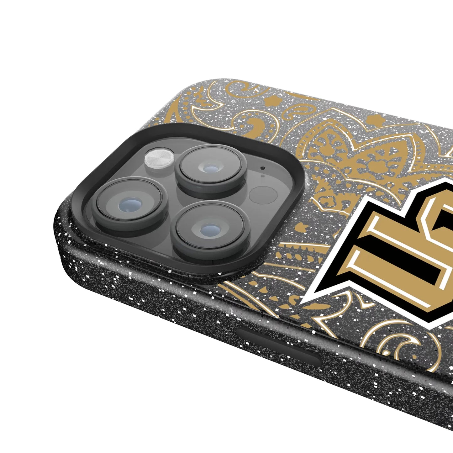 University of Central Florida Golden Knights Paisley Black Bling Phone Case for Apple iPhone