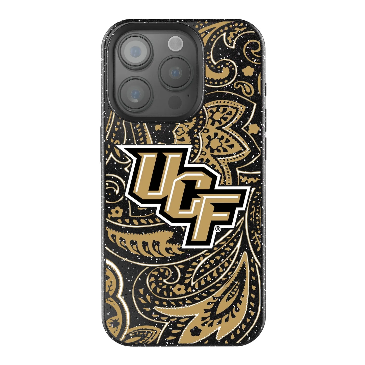 University of Central Florida Golden Knights Paisley Black Bling Phone Case for Apple iPhone
