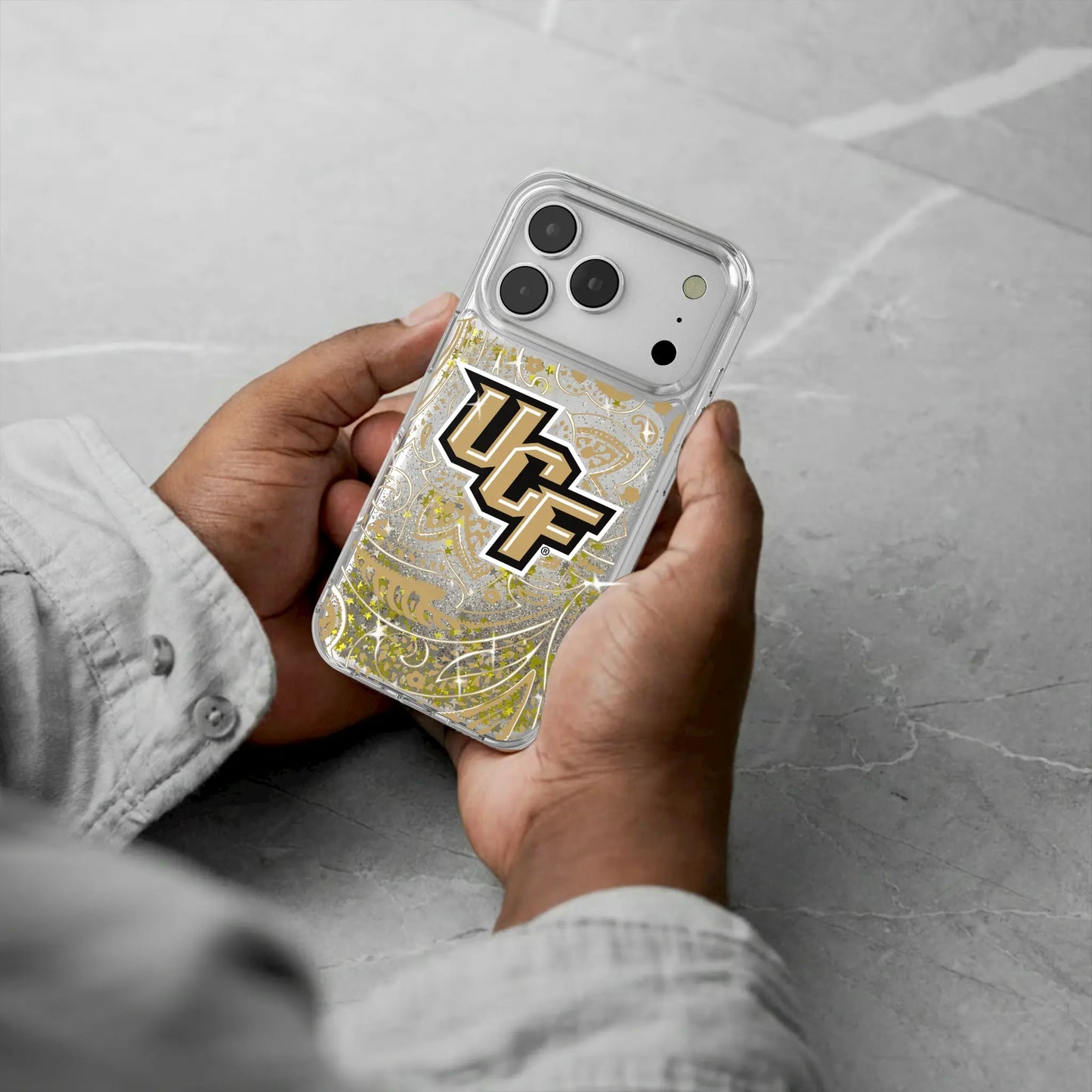 University of Central Florida Golden Knights Paisley Glitter Phone Case for Apple iPhone