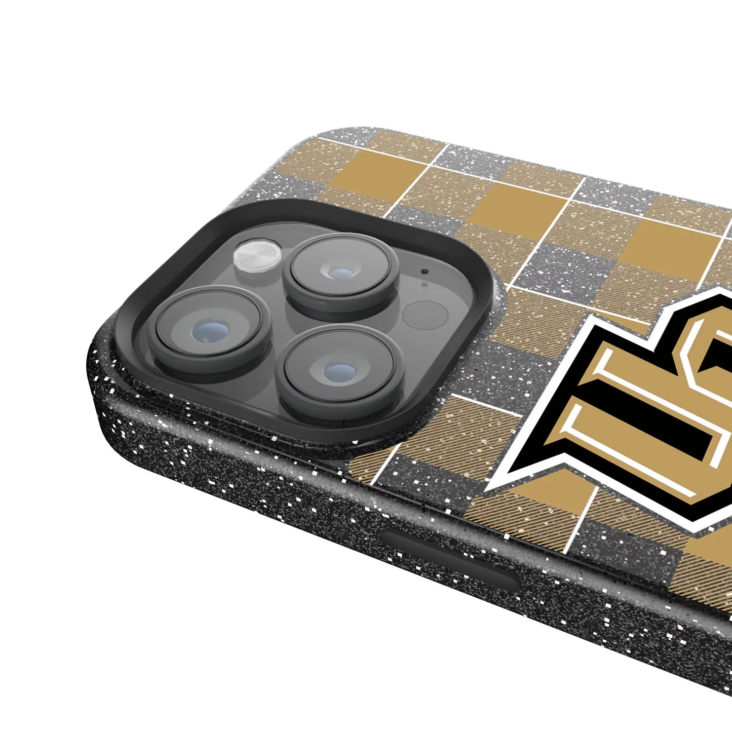 University of Central Florida Golden Knights Plaid Black Bling Phone Case for Apple iPhone