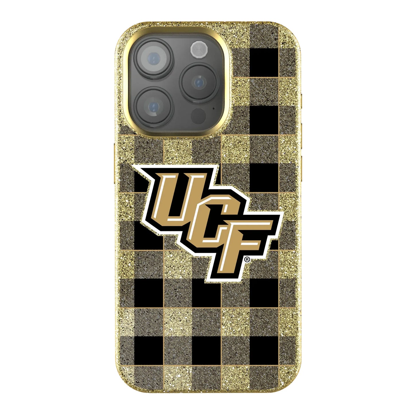 University of Central Florida Golden Knights Plaid Bling Phone Case for Apple iPhone
