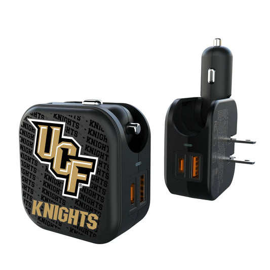 University of Central Florida Golden Knights Text Backdrop 2 in 1 USB A/C Charger