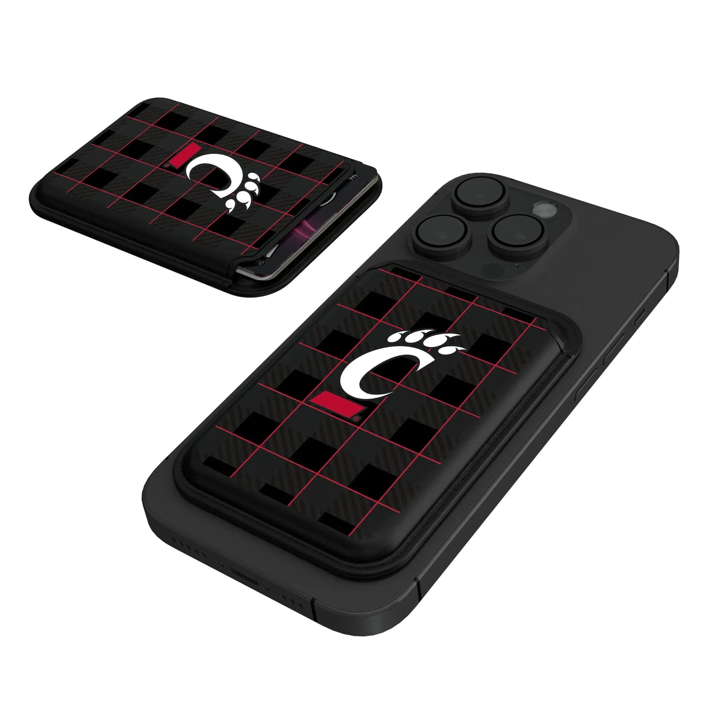 University of Cincinnati Bearcats Plaid Black Magnetic Credit Card Wallet