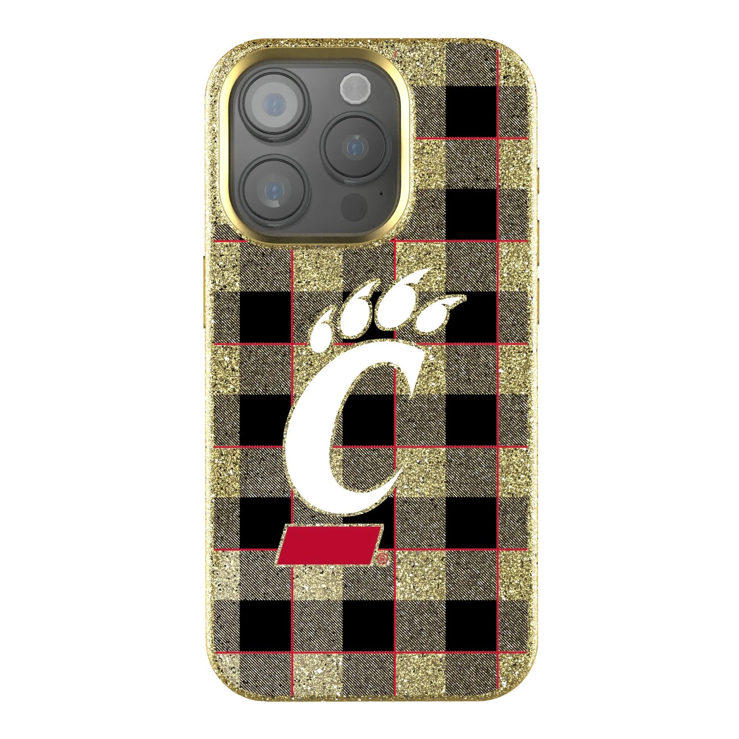 University of Cincinnati Bearcats Plaid Bling Phone Case for Apple iPhone