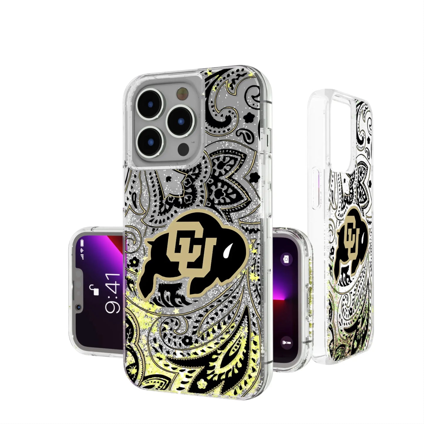University of Colorado Buffaloes Paisley Glitter Phone Case for Apple iPhone