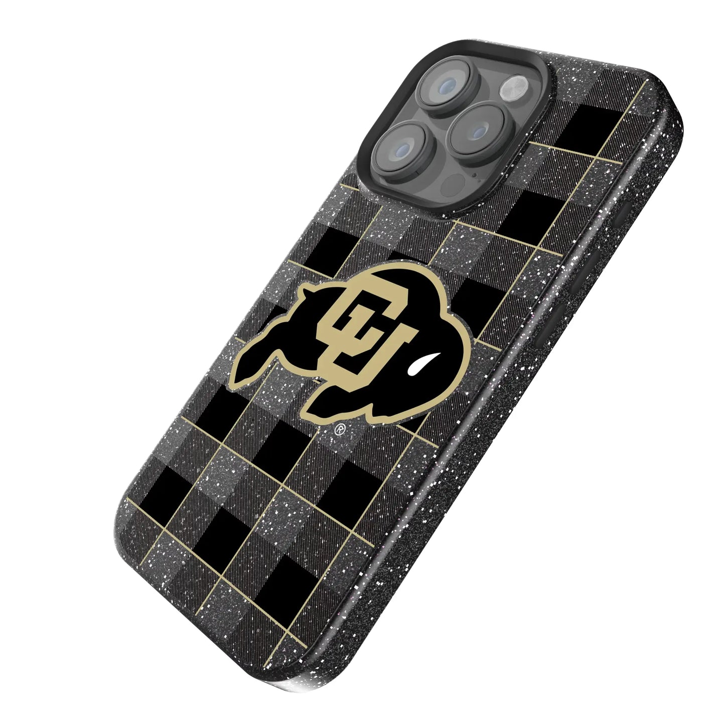 University of Colorado Buffaloes Plaid Black Bling Phone Case for Apple iPhone