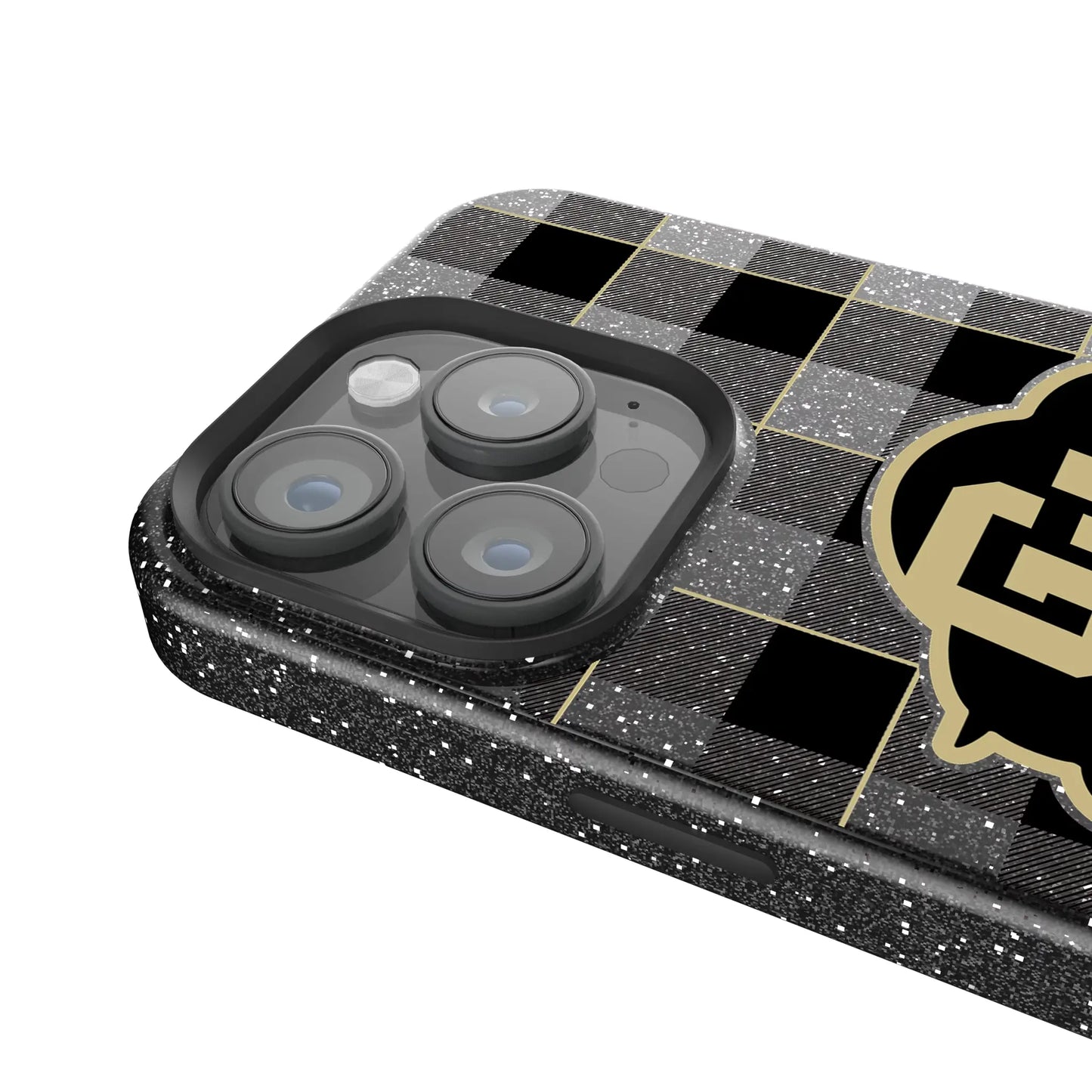 University of Colorado Buffaloes Plaid Black Bling Phone Case for Apple iPhone