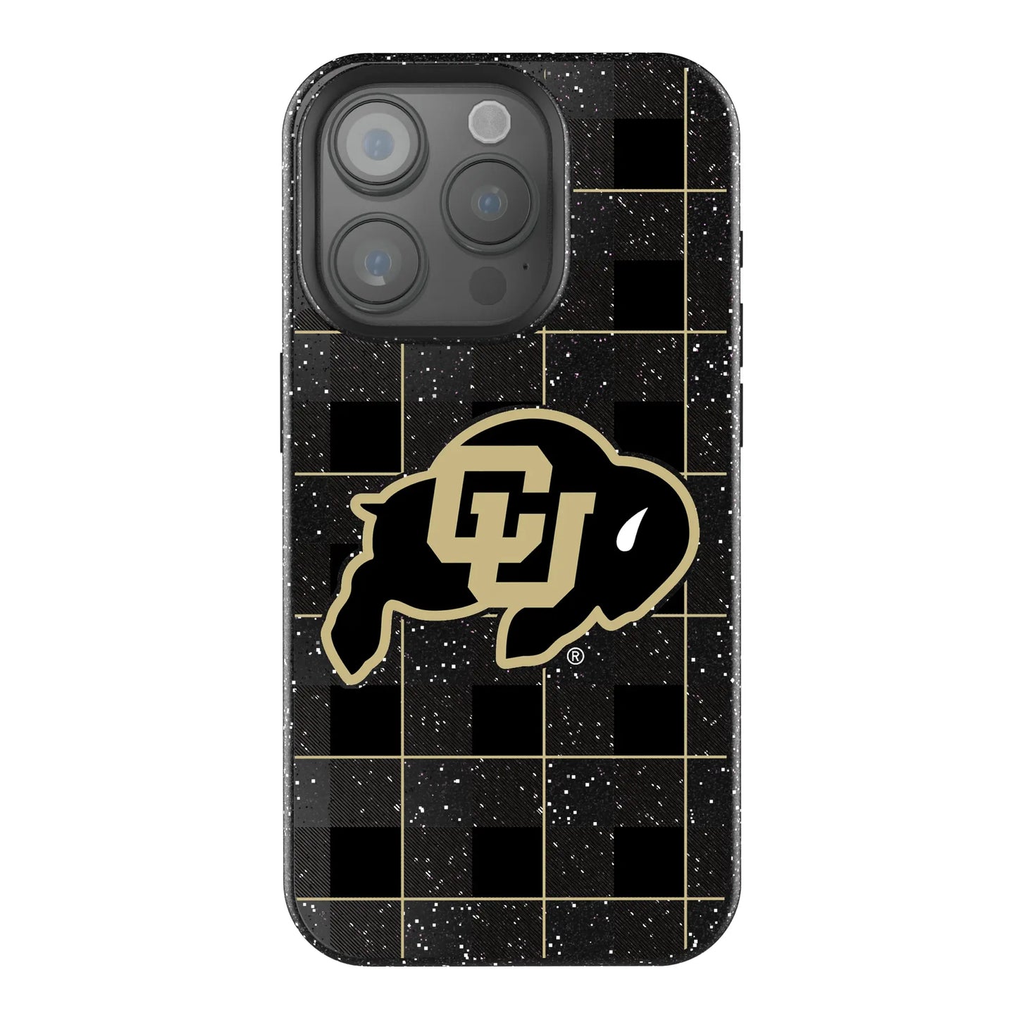 University of Colorado Buffaloes Plaid Black Bling Phone Case for Apple iPhone