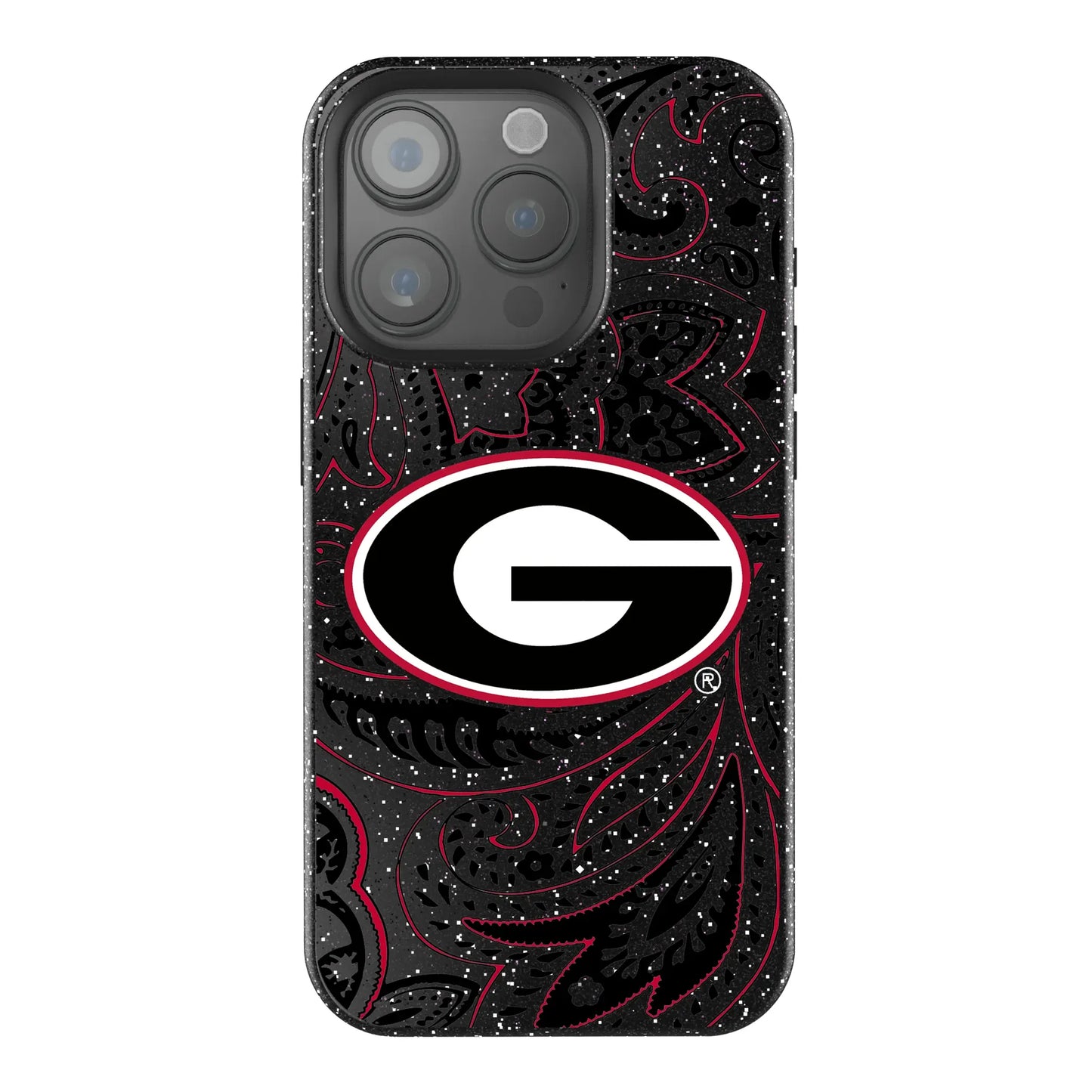 University of Georgia Bulldogs Paisley Black Bling Phone Case for Apple iPhone