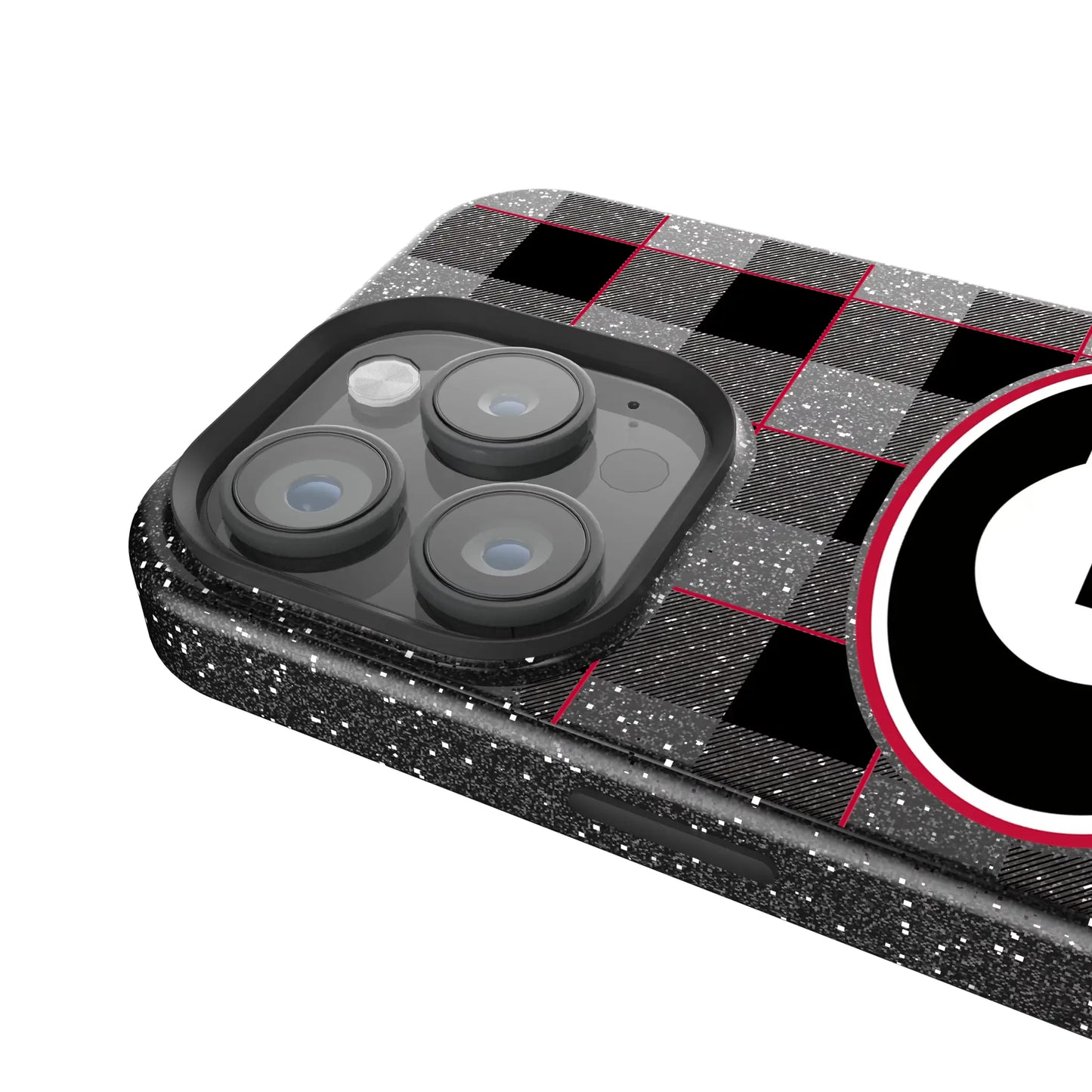 University of Georgia Bulldogs Plaid Black Bling Phone Case for Apple iPhone