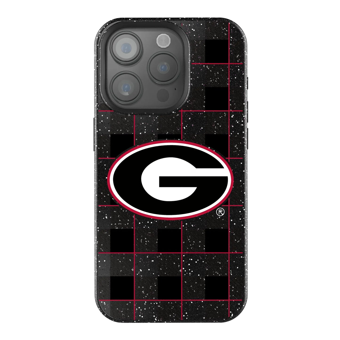 University of Georgia Bulldogs Plaid Black Bling Phone Case for Apple iPhone