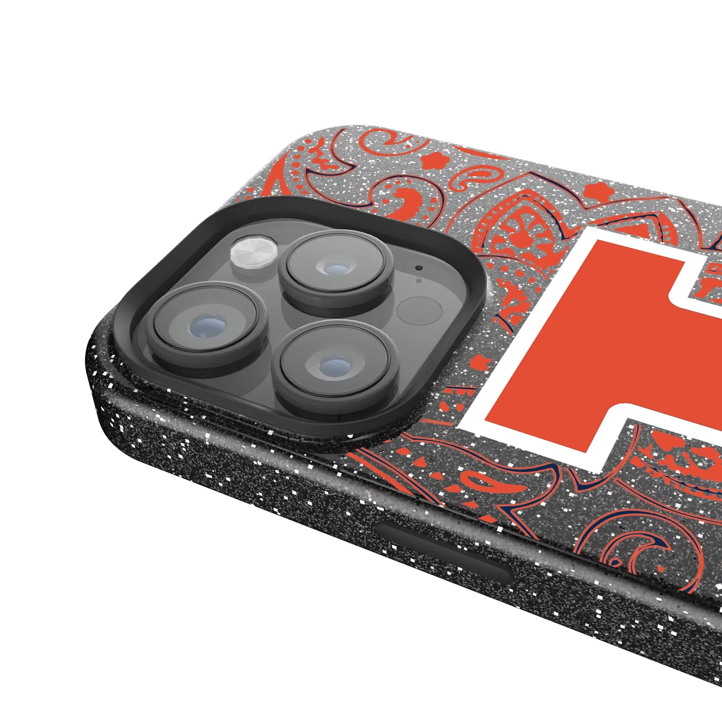 University of Illinois Fighting Illini Paisley Black Bling Phone Case for Apple iPhone