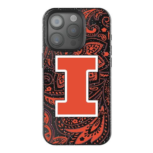 University of Illinois Fighting Illini Paisley Black Bling Phone Case for Apple iPhone