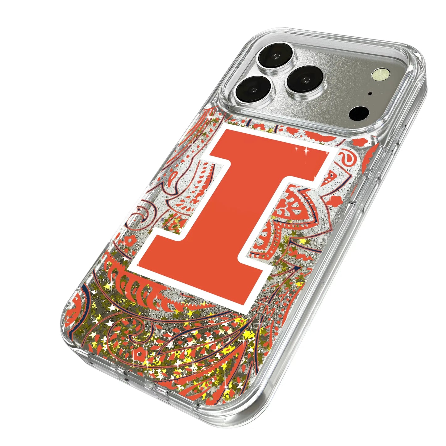 University of Illinois Fighting Illini Paisley Glitter Phone Case for Apple iPhone