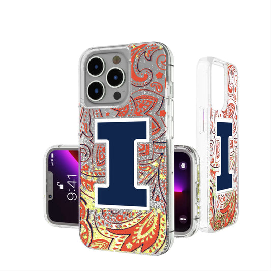 University of Illinois Fighting Illini Paisley Glitter Phone Case for Apple iPhone