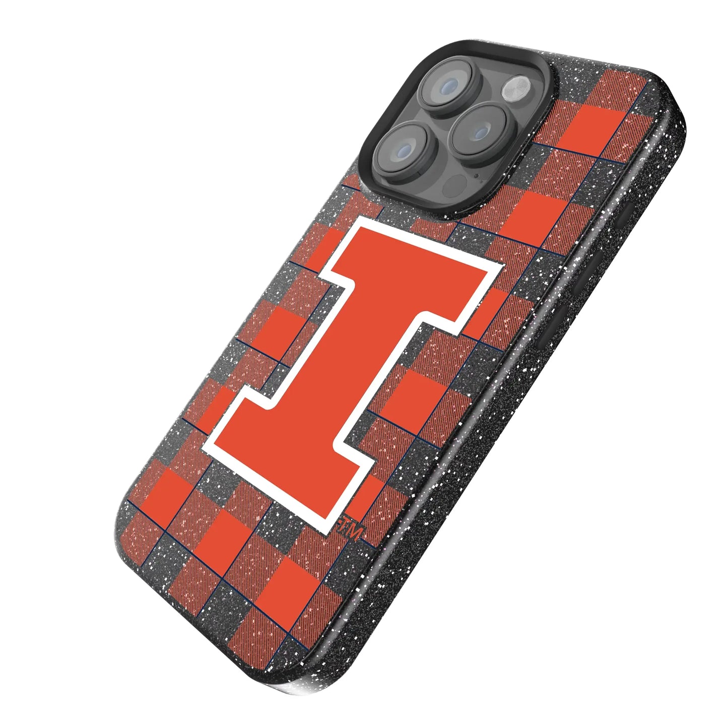 University of Illinois Fighting Illini Plaid Black Bling Phone Case for Apple iPhone